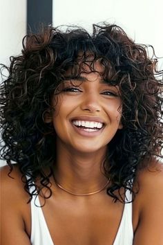 Curly Shag Medium-Length Hairstyle. Curly Shag Round Face, 3a 3b Hairstyles, Curly Hair Shag With Bangs, Chin Length Shag Haircut, Medium Length Natural Hairstyles Curls, Shaggy Curly Haircut, Wavy Shag Haircut Medium, Shaggy Curly Hair Medium