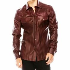 ad eBay - Find many great new & used options and get the best deals for Party Lambskin 100%Casual Leather Real Handmade Men Brown Shirt Formal Stylish at the best online prices at eBay! Free shipping for many products! Leather Button-up Tops With Button Closure, Leather Collared Top With Pockets, Leather Button-up Top With Pockets, Fitted Leather Long Sleeve Tops, Classic Long Sleeve Leather Tops, Fitted Long Sleeve Leather Top, Fitted Leather Button-up Top, Leather Long Sleeve Shirt For Fall, Classic Leather Collared Top