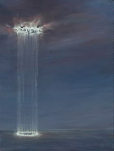 an oil painting of a tall structure in the sky