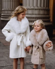 Elegant Cream Fur Coat With Faux Fur Trim, Long Fur Coat, Ivory Lace Dress, Christening Dress, Mom And Daughter