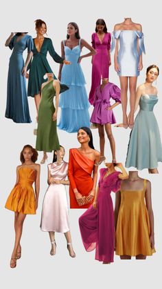 many different colored dresses are shown in this image