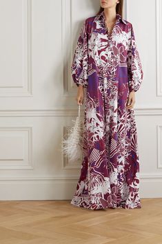 Burgundy Oversized printed cotton-poplin maxi shirt dress | Halpern | NET-A-PORTER Islamic Dress, Maxi Shirts, Mode Casual, Dress Stores Online, Maxi Styles, Maxi Shirt Dress, Mein Style, Mode Hijab, African Fashion Dresses