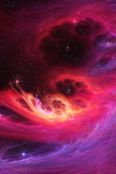 an image of two stars in the sky with pink and purple colors, one is red