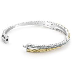 0.68ctw Diamonds set in sterling silver are highlighted by 18K gold Caviar beading on this signature X-bangle bracelet. Diamond Bangle, Timeless Jewelry, Engraved Items, Luxe Gifts, Cartier Love Bracelet, Creative Arts, Round Brilliant Cut Diamond, Brilliant Cut Diamond, Bracelet Sizes