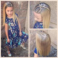 So on Sunday we switched up her hairstyle a little because it was itching her forehead! We used the braids she already had and twisted them… Peinados Hair Styles, Girl Hair Dos, Princess Hairstyles, Hair Clothes, Dutch Braid, Popular Hairstyles, Toddler Hair, Love Hair