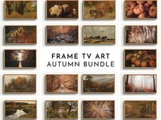 the frame tv art autumn bundle is shown in many different styles and sizes, including trees