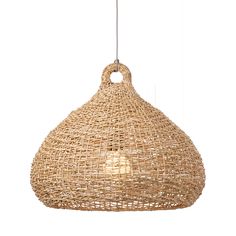 a light that is hanging from the ceiling with some kind of woven material on it