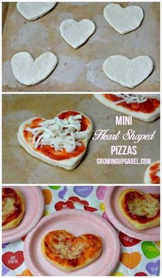 mini heart shaped pizzas with cheese on top