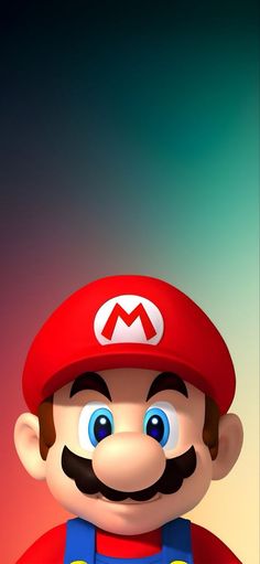 the mario bros character is wearing a red hat and blue overalls, while standing in front of a colorful background