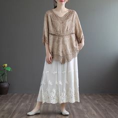 Retro Hollow Round-neck Lace Blouse – Babakud Lace Fashion, Neck Lace, Lace Blouse, Embroidered Lace, Casual Shirts, Sleeve Blouse, Lace Top, Tops Designs, Round Neck