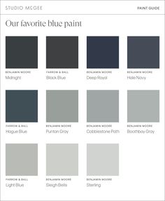 the color scheme for our favorite blue paint, including grays and blues with text that reads