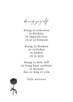 a poem written in black and white with a flower on the bottom right corner, surrounded by other words