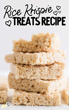 rice krispy treats stacked on top of each other with the words rice krispie treats recipe