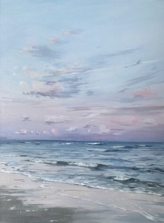 an oil painting of the ocean and sky