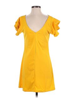 Unbranded Casual Dress Size: Small Yellow Dresses - used. 35% COTTON, 65% POLYESTER, V Neck, Solid, Short, Short Sleeve | Casual Dress: Yellow Solid Dresses - Used - Size Small Yellow Dresses, Dress Yellow, Solid Dress, Yellow Dress, Second Hand Clothes, Do Good, Casual Dresses For Women, Clean Out, Fun Things To Do