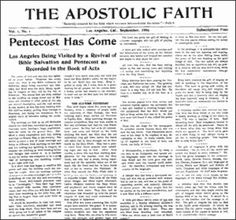 the front page of an article about the apostolicc faith, which is featured in