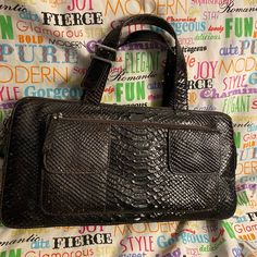 Python Boss By Hugo Boss Handbag In Good Condition Except Photos Circle See For Details Before Buying Inside Linen With Silk Beautiful Still Looks Like New Not Worn Down Hugo Boss Wallet, Python, Hugo Boss, Black And Brown, Satchel, Like New, Bag Lady, Size Medium, Pure Products