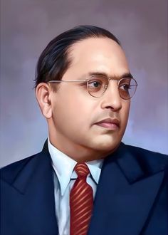 a painting of a man wearing glasses and a suit with a red tie on his lapel