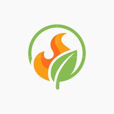 an orange and green leaf logo with the letter f in it's center, on top of a white background