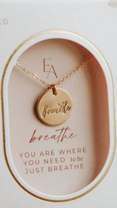 Sometimes, the best way to help someone is by offering them a moment of peace—a moment of calm before they have to tackle whatever it is they're facing. The Breathe Script Necklace as a mental health helps you do just that. It's a simple reminder that no matter what, you can always take a breath and keep going. This necklace comes on either gold-filled chain or sterling silver chain, and both chains can be adjusted to 16 or 18 inches. The charm measures 1/2 inches in diameter. Adjustable Meaningful Necklaces For Everyday, Adjustable Meaningful Charm Necklaces For Everyday, Inspirational Round Pendant Necklaces For Everyday, Inspirational Round Necklaces For Everyday, Script Necklace, Health Gifts, Simple Reminders, Necklace Extender, Take A Breath