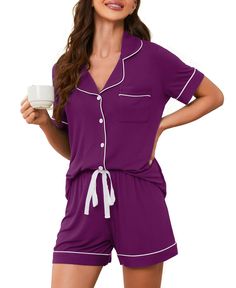 PRICES MAY VARY. 【Cute pajamas for women】This women's pajama set is made of skin-friendly and comfortable modal 95% rayon and 5% spandex fabric, soft, lightweight, breathable, stretchy and comfortable, the star pattern embellishment adds a touch of romantic atmosphere, so that you can feel happy even in your sleep. 【Perfect as a Gift Pajamas】Suitable for daily, sleep, breastfeeding, traveling, spa, bridal shower and so on. Great gift for birthday, Christmas, New Year, party favors, honeymoon hol New Year Party Favors, Spa Bridal Shower, Summer Pajamas Women, Nursing Pajama Set, Pajama Sets For Women, Summer Pajama Set, Nursing Pajamas, Pajama Short, Maternity Pajamas