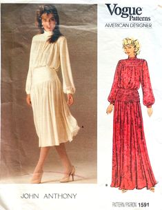 a woman's dress and blouse pattern from the 1970's, with long sleeves