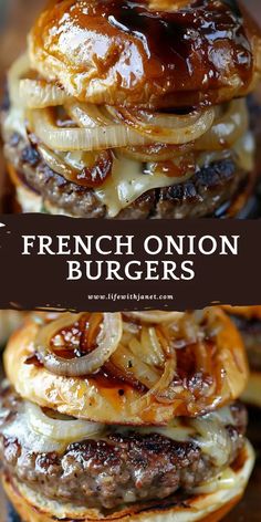 French Onion Burgers French Onion Burgers, Onion Burgers, Ground Chuck, French Onion, Onion Soup, Roasted Chicken, Chicken Recipes, Yummy Food, Chicken