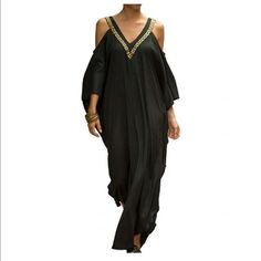 Cute Beach Cover-Up, Kaftan New Without Tags Women's Beach Cover Up, Long Kaftan, Bathing Suit Cover-Up, Maxi Dress Product Details Fabric Type Loose Style Long Kaftan Maxi Dress. Material: Viscose, Polyester. Breezy, Skin-Friendly, And Soft Fabric With Smooth And Comfortable Touch Closure Type Tie Neck Style Open Neck Bohemian Evening Dress For Beach Season, Bohemian Maxi Dress For Beach Season Evenings, Bohemian Evening Maxi Dress For Beach Season, Summer Evening Beach Dress, V-neck Summer Kaftan For Parties, Black Boho Dress For Spring Vacation, Black Summer Holiday Dresses, Black Boho Flowy Dress For Summer, Black Beach Dress For Beach Season