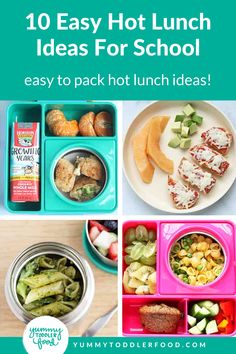 lunch box ideas for kids with text overlay that reads 10 easy hot lunchbox ideas great for children and up