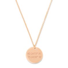 This Custom Coordinate Rose Gold Round Tag Pendant is the perfect way to remember a place that is meaningful to you. Engrave the coordinates of the place you were engaged, the location of your college or your favorite vacation spot. Customize your 5/8 inch rose gold plated round charm with the longitude and latitude of the address your enter. Your personalized piece of jewelry comes on a 16 inch rolo chain with a 2 inch extender making this the perfect accessory for any outfit. Details: • Round Charm • Engravable Longitude and Latitude • Rose Gold Plated• 16 Inch Rose Gold Plated Rolo Chain • Gift Box Included Jewelry Details, Round Tags, Rolo Chain, Style Jewelry, Rose Gold Plates, Charm Necklace, Solid Gold, Jewelry Watches, Hand Crafted