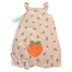 Carter’s Pretty In Peach Bodysuit This Adorable Full Button Bodysuit Features Small Peach Graphics And Cute Peach Appliqu Of The Bottom Back. 100% Cotton. Cute Orange Cotton Onesie, Pink Cotton Summer Onesie, Playful Orange Cotton Onesie, Casual Pink Onesie For The Beach, Pink Jumpsuits And Rompers For Playwear, Summer Sleeveless Pink Onesie, Pink Sleeveless Summer Onesie, Pink Casual Bubble Romper For Playwear, Casual Pink Bubble Romper For Playwear