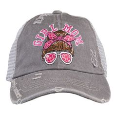 Girl Mom Hat Preppy Hat, Pink Baseball Hat, American Flag Hat, Mom Hat, Pink Stitch, Southern Women, Camo And Pink, Preppy Southern, Distressed Hat