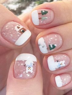 snow inspired nails Nail Designs Colors, Korean Nail Designs, Best Christmas Nails, Festive Holiday Nails, Winter Nail Colors, Nail Polish Colors Winter, Korean Nail, Snowflake Nail Art, Korean Nail Art