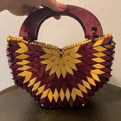 Handmade In Brazil With Natural Materials Such As Wood And Seeds - Has 2 Zip Closures - Never Worn - It’s Like A Plum And Yellow Color Owl Canvas, Craft Tote, White Crossbody Bag, Handmade Backpacks, Crochet Market Bag, Tshirt Bag, Handcrafted Bags, Tea Dyeing, Wallet Pattern