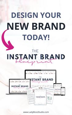 the instant brand logo is displayed on a bed with text that reads, design your new brand today