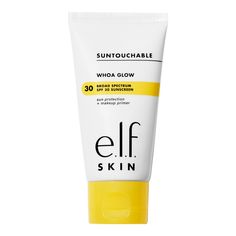 Prime, protect, and glow. e.l.f. SKIN’s Suntouchable Whoa Glow SPF 30 is a lightweight face sunscreen and primer hybrid that delivers broad-spectrum SPF 30 sun protection, primes your skin for long-lasting makeup wear, and imparts a glowy, sheer finish. Now available in three flattering shades with just a hint of shimmer, the soothing and hydrating sunscreen formula has a non-greasy feel and is also infused with aloe, hyaluronic acid, and squalane. Use it as the last step in your skincare routin Sunscreen Makeup, Make Up Primer, Combination Skin Type, Facial Sunscreen, Moisturizer With Spf, Face Primer, Makeup Primer, Sun Rays, Makati