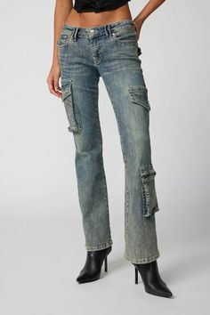 True Religion UO Exclusive Becca Bootcut Cargo Jean | Urban Outfitters Earthy Outfits, Cargo Jeans, Low Rise Jeans, S Signature, True Religion, Bootcut Jeans, Wardrobe Staples, Patch Logo, Hong Kong