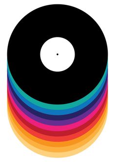 a stack of records with different colors on them