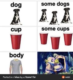 four different pictures with dogs and cups on them