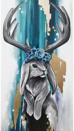 a painting of a rabbit with antlers on it's head