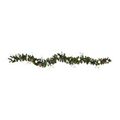 a christmas garland with white and green decorations