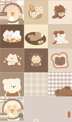 several different pictures with animals and food on them