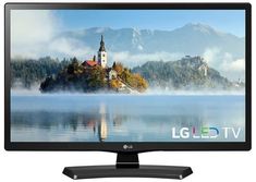 the lg led tv is on display in front of a mountain range and lake