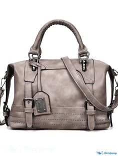 OrcaJump - Womens 2022 PU Leather Top Handle Handbags for Date, Office and Career - Black, Gray, Pink, Brown Fall Satchel Shoulder Bag With Gunmetal Hardware, Beige Leather Bag With Buckle Closure, Chic Fall Bags With Gunmetal Hardware, Trendy Brown Bags With Buckle Closure, Trendy Gray Leather Bag, Leather Bags With Buckle Closure For Shopping, Faux Leather Shoulder Bag With Gunmetal Hardware, Leather Satchel With Hasp Closure For Fall, Fall Leather Satchel With Hasp Closure