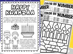 two coloring pages with numbers and candles on them, one is for children to color