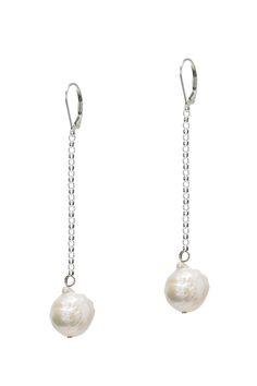 14k gold vermeil or antique finished sterling silver chain drop earrings with baroque freshwater pearl and french ear wire. Each pearl is unique and varies slightly in size and shape. {Earring measures 2.2'' in length including wire} Long Drop Pearl Chain Earrings In Sterling Silver, Long Drop Sterling Silver Pearl Earrings With Charm, Dangle Earrings With Baroque Pearl Chain, Baroque Pearl Drop Earrings With Pearl Chain, Baroque Pearl Chain Drop Earrings, Baroque Pearl Long Drop Earrings, Teardrop Baroque Pearl Chain Earrings, Chain Drop Earrings, Antique Finish