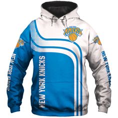 a blue and white hoodie with an image of the golden state warriors on it