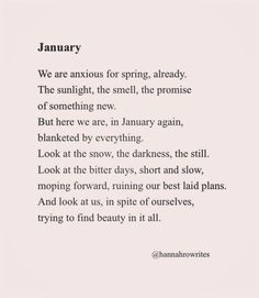 a poem written in black and white with an image of the words january on it