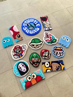 there are many patches on the floor with different characters and colors to choose which one is best for you