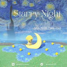 the poster for starry night with an image of a person sitting on a moon